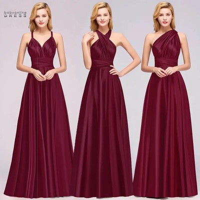 MisShow Convertible Infinity Dress — 20 Ways to Wear, A-Line Floor-Length Evening Gown, Burgundy & Dusty Blue