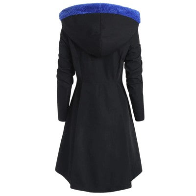 Women Plus Size Asymmetric Fleece Hooded Single Breasted Long Drap But