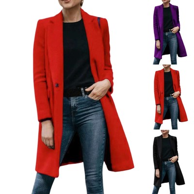 Eillysevens Women's Vintage Woolen Coat | Lapel Loose Fit Button Pockets | Autumn Winter | Black