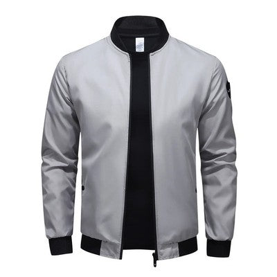 Men's Versatile Stand Up Collar Solid Color Baseball Jacket, Fashionab