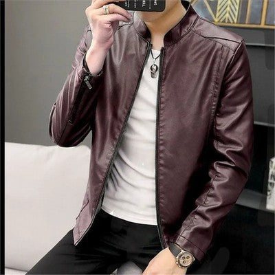 Men's Leather Jacket Is Slim Versatile Plus Velvet Warm Casual Versati