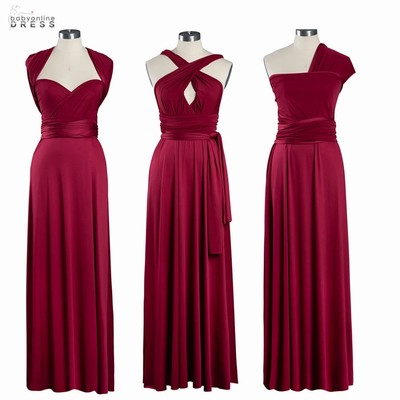MisShow Convertible Infinity Dress — 20 Ways to Wear, A-Line Floor-Length Evening Gown, Burgundy & Dusty Blue