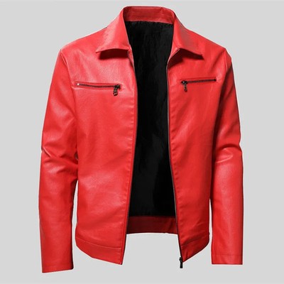 Spring Motorcycle Jacket Men Turn Down Collar Casual Leather Jacket Fa