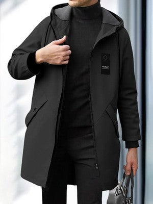 Men s Classic Double-Breasted Trench Coat with Belt Long Sleeve Hooded