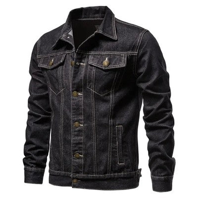 New 2021 Cotton Lapel Denim Jacket Men Casual Solid Color Streetwear H