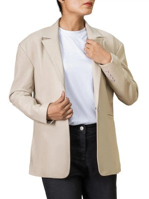 Jild Oversized Lambskin Leather Blazer Women - Business Casual Coat Pl
