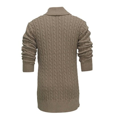 Men S Classic V-Neck Cable Knit Button Up Cardigan Sweater Long Sleeve