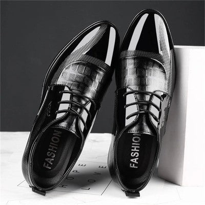 Men'S Formal Business Oxford Dress Shoes - Block Heel Patent Leather Lace-Up
