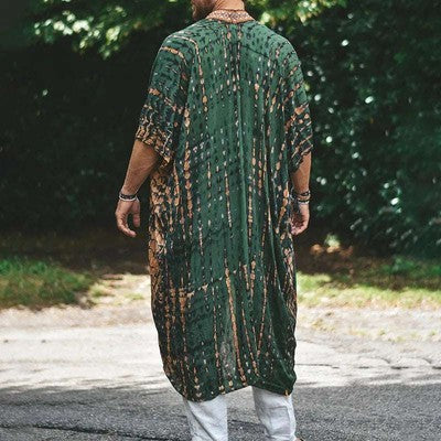 2025 Men'S Summer Fashion Shawl Print Long Windbreaker Cardigan Casual