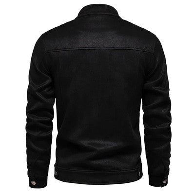 Men s Classic Suede Bomber Jacket with Stand Collar and Zipper Closure