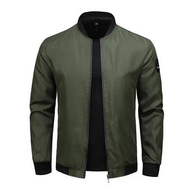 Men's Versatile Stand Up Collar Solid Color Baseball Jacket, Fashionab