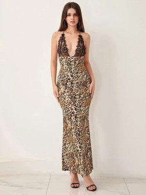 Women s Halter Neck Maxi Dress Floral Print Sleeveless Backless Evenin