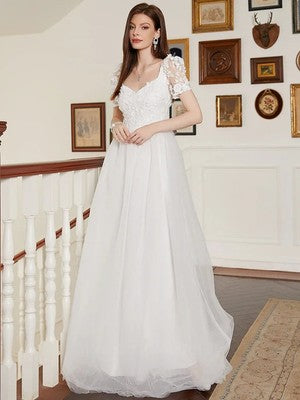 Elegant Evening Dress Mermaid Wedding Dress Lace Backless V Neck Sleev