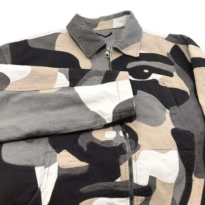 American style new retro printed slim fit long sleeved polo collar zip