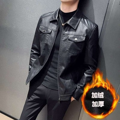 Men's Slim Fit Motorcycle PU Leather Jacket – Multi-Pocket, Stand Collar, Zipper, Spring & Autumn