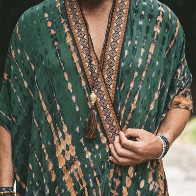 2025 Men'S Summer Fashion Shawl Print Long Windbreaker Cardigan Casual