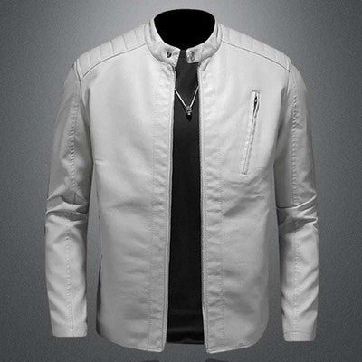 2024 Men Leather Jacket Stand Collar Slim Pu Leather Jacket Autumn Fas