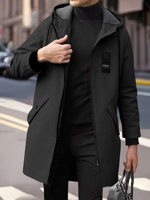 Men s Classic Double-Breasted Trench Coat with Belt Long Sleeve Hooded