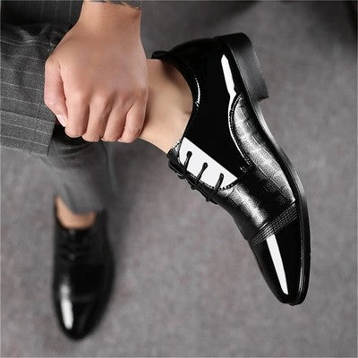 Men'S Formal Business Oxford Dress Shoes - Block Heel Patent Leather Lace-Up