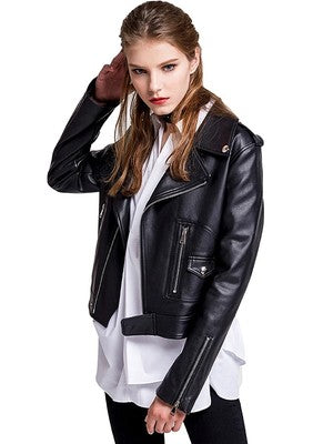 FTLZZ Women's Faux Leather Jacket – Red & Black Street Biker Coat, Y2K Punk Style