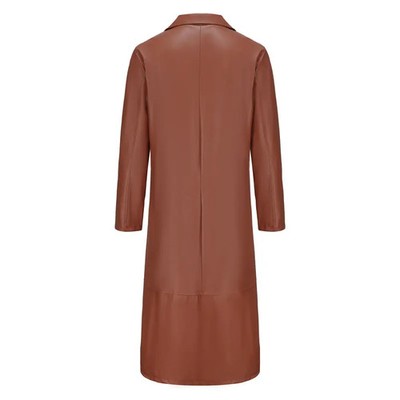 Streetwear Men Faux Leather Trench Fashion Long Windbreaker Coat Slim