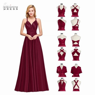 MisShow Convertible Infinity Dress — 20 Ways to Wear, A-Line Floor-Length Evening Gown, Burgundy & Dusty Blue