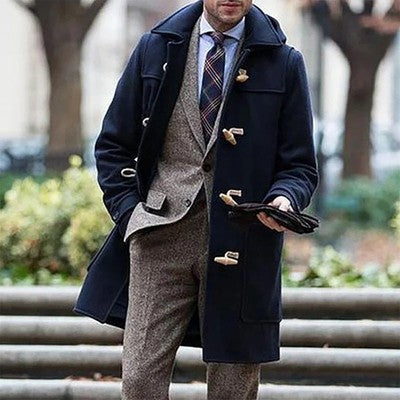 Men s Winter Duffle Coat Loose Fit Classic Wool Blend Long     Sleeve