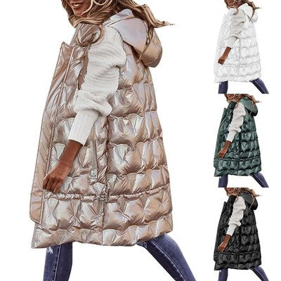 Autumn and Winter Long Hooded Vest Down Cotton Coat Women Jacket Fas