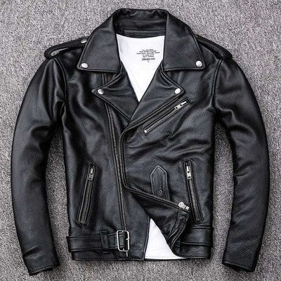 Spring Classical Motorcycle Oblique Zipper Jackets Men Leather Jacket