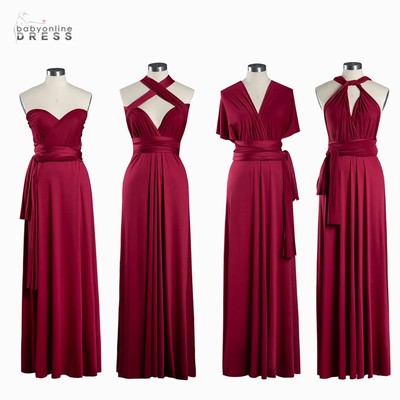 MisShow Convertible Infinity Dress — 20 Ways to Wear, A-Line Floor-Length Evening Gown, Burgundy & Dusty Blue