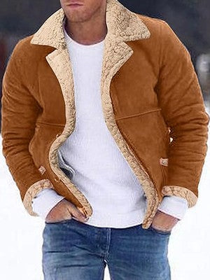 Men s Winter Fleece Coats with Turn Down Collar and Button Down Closur