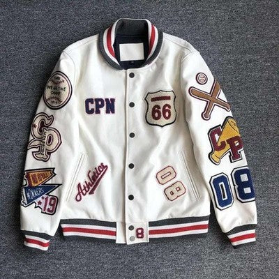 American high-quality PU leather flame racing element embroidery zippe