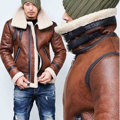 Fur Collar Leather Jacket Men Loose Comfortable Warm Fashion Thickened