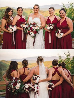 MisShow Convertible Infinity Dress — 20 Ways to Wear, A-Line Floor-Length Evening Gown, Burgundy & Dusty Blue