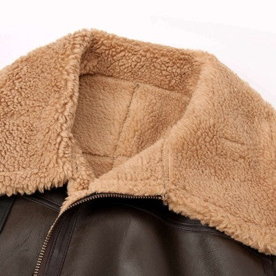 Men'S Fleece Lined Pu Leather Jacket Autumn Winter Artificial Fur Long