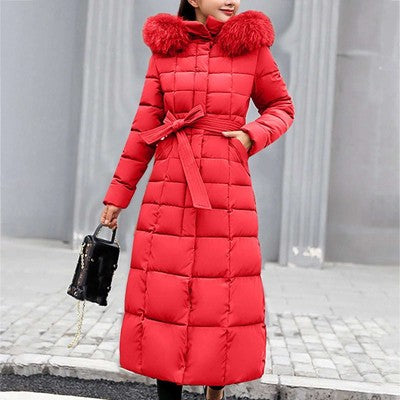 Women's Long Hooded Down Jacket — 80% White Duck Down, Thick Winter Puffer Coat, Zipper Closure