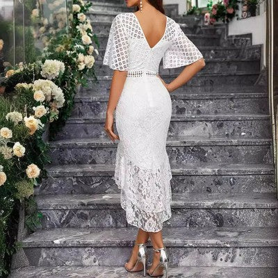 Elegant Evening Dress Elegant White Lace Satin Appliques Wedding Dress