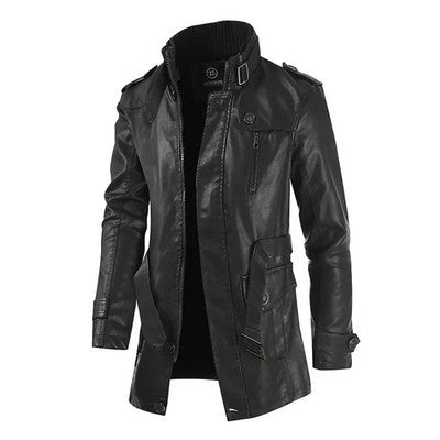 Men Winter Long Thick Fleece Pu Leather Jacket Mens Streetwear Casual
