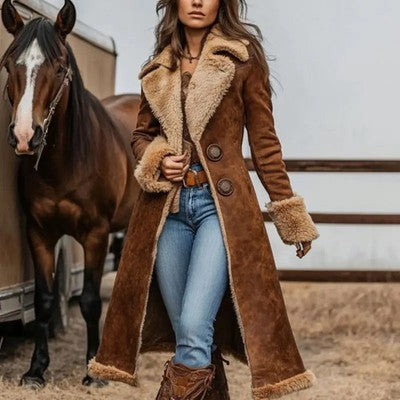 2025 Women Denim Western Coat Retro Sherpa Lined Winter Warm Ranch Sty