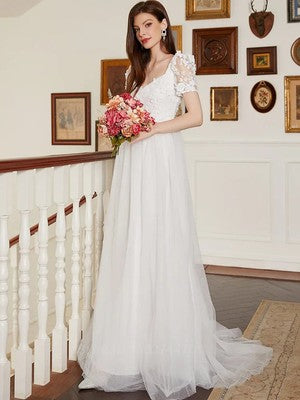 Elegant Evening Dress Mermaid Wedding Dress Lace Backless V Neck Sleev