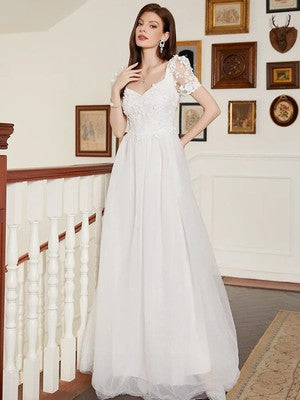 Elegant Evening Dress Mermaid Wedding Dress Lace Backless V Neck Sleev