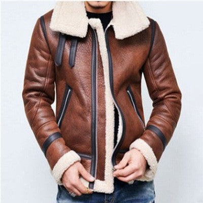 Fur Collar Leather Jacket Men Loose Comfortable Warm Fashion Thickened