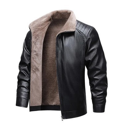 Men'S Thickened Fleece Lined Faux Leather Jacket  Casual Winter Coat