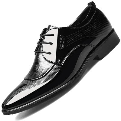Men'S Formal Business Oxford Dress Shoes - Block Heel Patent Leather Lace-Up