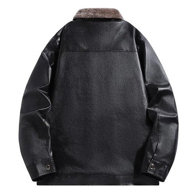 Men'S Thickened Fleece Lined Faux Leather Jacket  Casual Winter Coat
