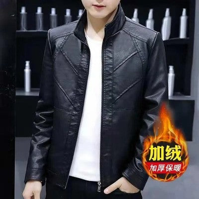 Men's Leather Jacket Is Slim Versatile Plus Velvet Warm Casual Versati