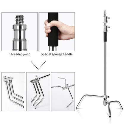 2.6M/8.5FT Stainless Steel Century Foldable Light Stand Tripod Magic Leg Photog image 6