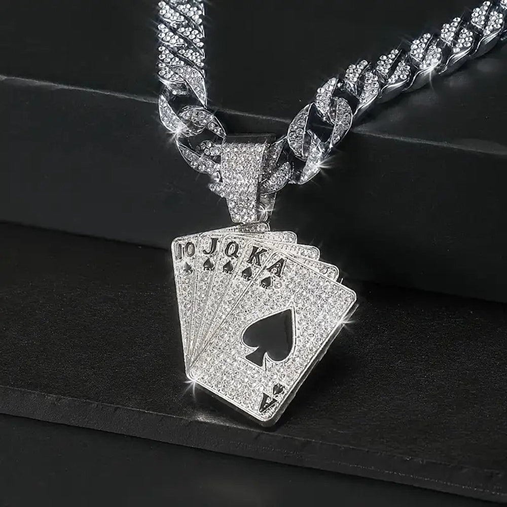 18K Gold Plated Hip-Hop Iced Out Spades Playing Card Necklace Men's Personalize image 5