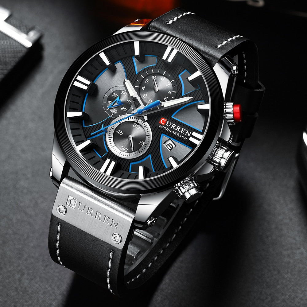 CURREN Watch Chronograph Sport Mens Watches Quartz Clock Leather Male Wristwatc image 4