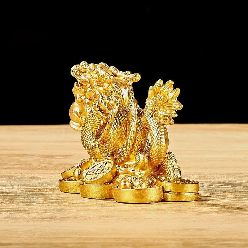 Chinese Auspicious Money Dragon Statuette  Resin Sculpture Feng Shui Decoration image 4